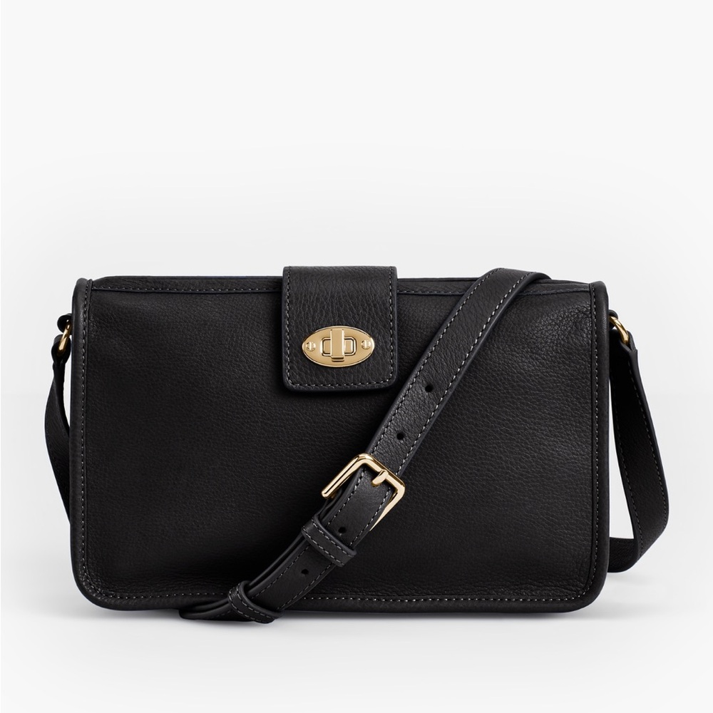 Talbots Black Leather Crossbody Bag with Gold Accents
